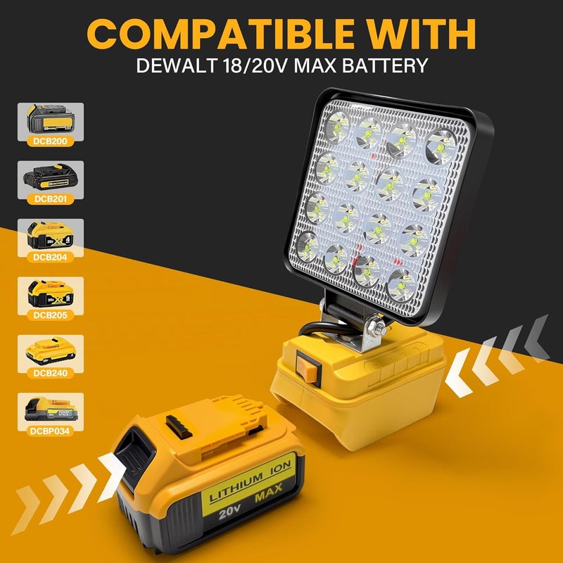 byczone 2pcs Cordless Work Light Compatible with DEWALT 20V Battery.48W 3800LM Wide Beam Flood Light with Two USB Charging Port Flashlight for Emergency,Workshop,Garage.(No Battery) - Image 2